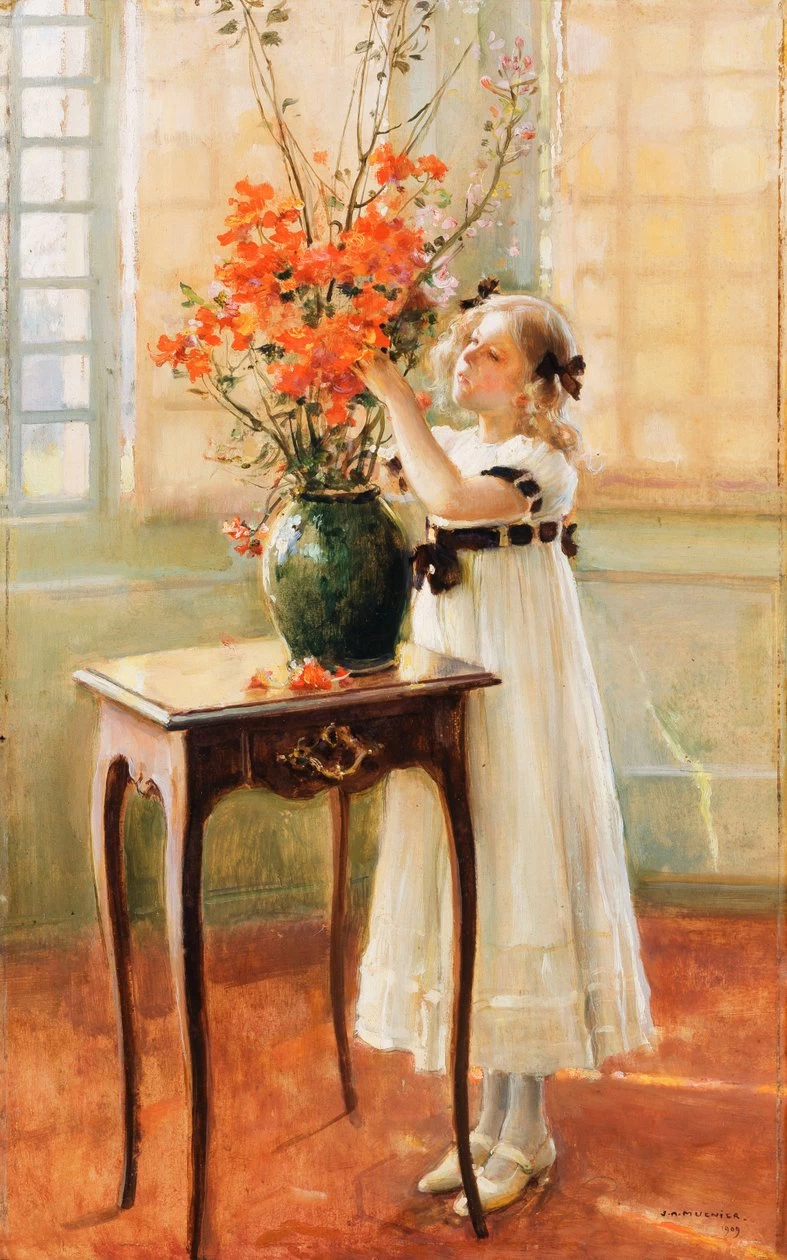 Una Giovane Ragazza che Sistema Fiori Primaverili